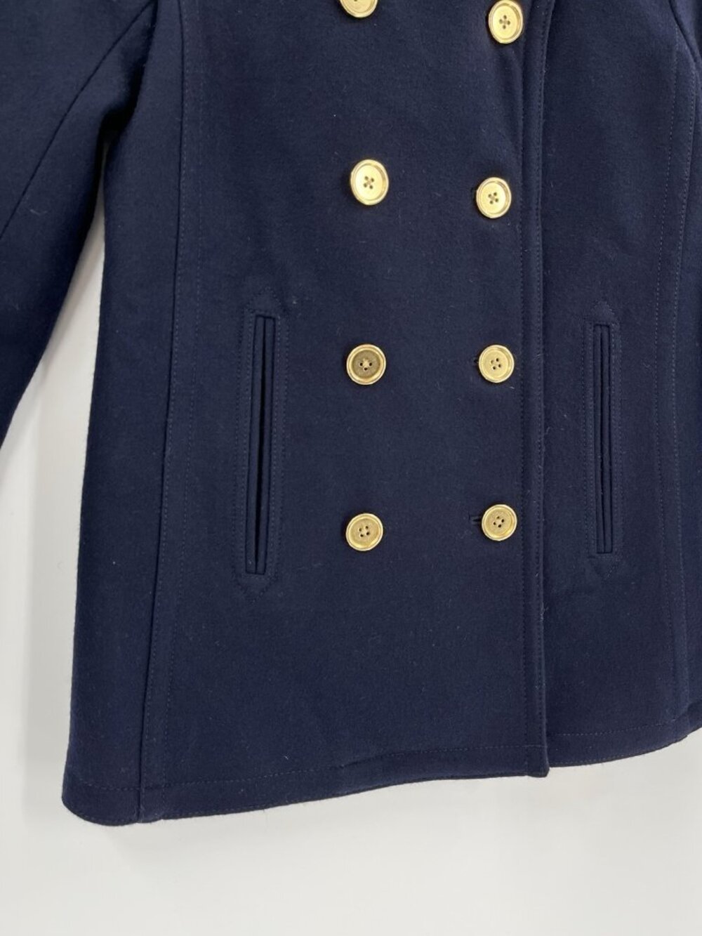 J.CREW x NELLO GORI Women's Navy Wool Cashmere Gold Button Pea Coat 2 - Picture 5 of 6